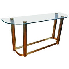 Tubular Brass and Glass Console Table