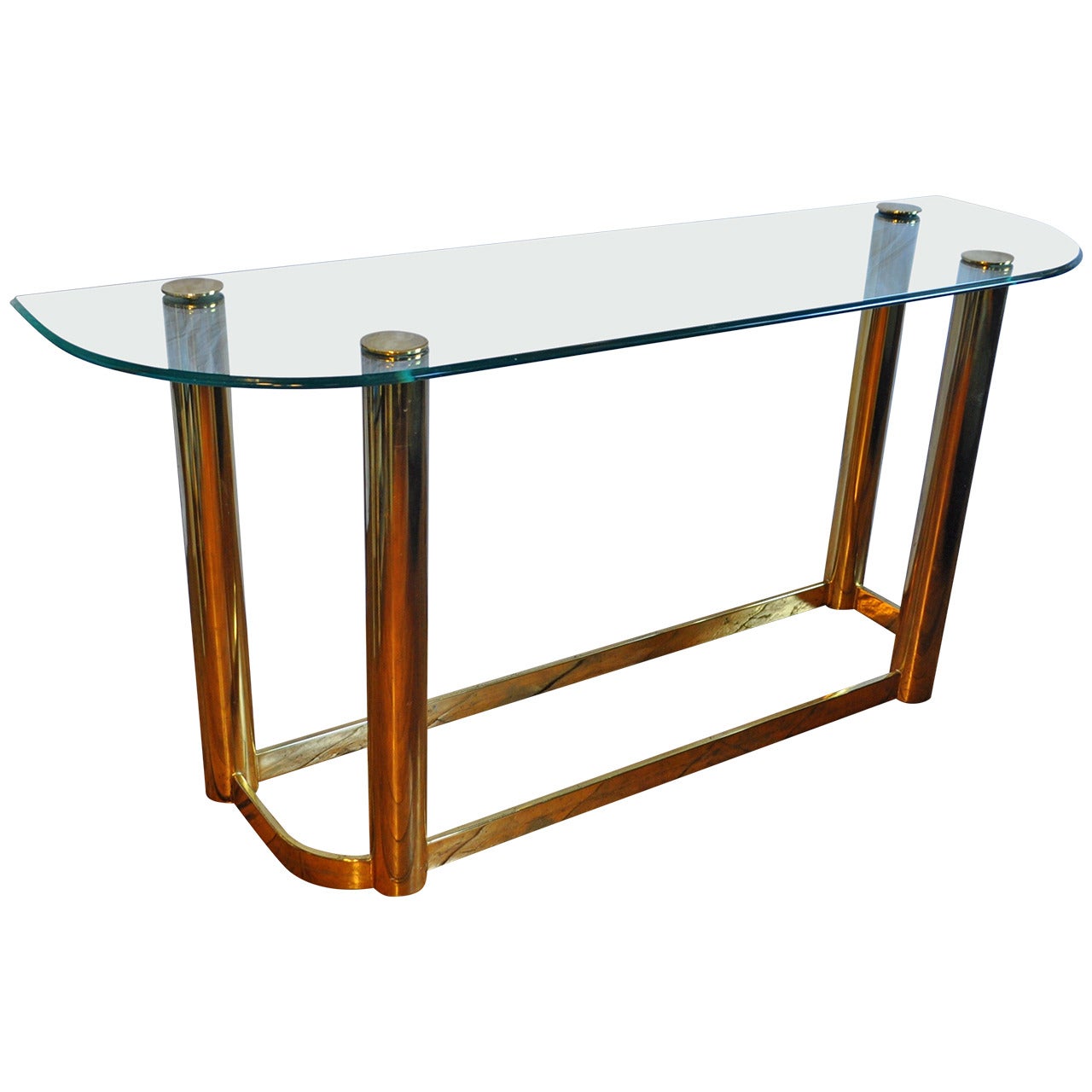 Tubular Brass and Glass Console Table