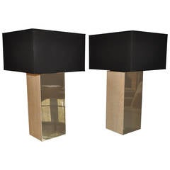 Pair of Travertine and Brass Modern Lamps