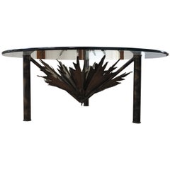 Used Brutalist Sculptural Sunburst Torch Cut Cocktail Table