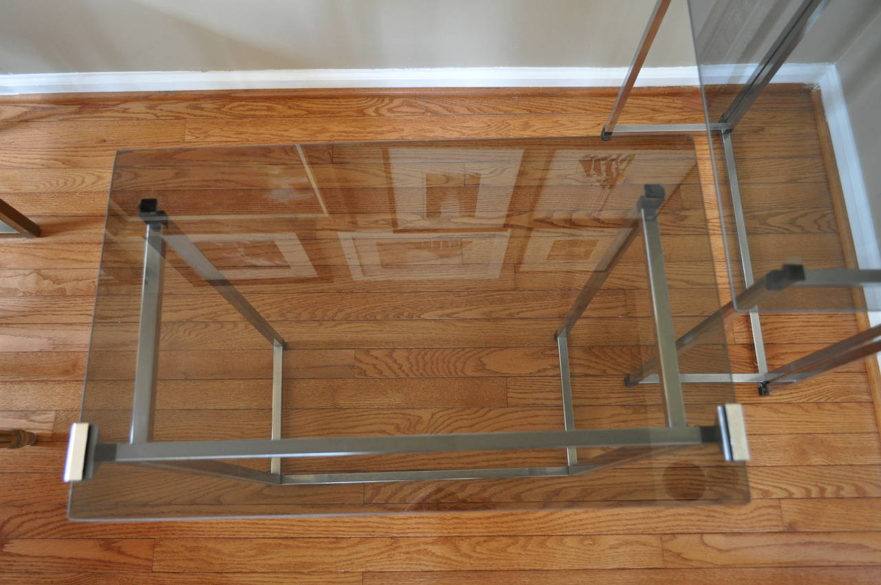 Mid-Century Modern Chrome and Smoked Glass Folding Table Set In Excellent Condition In Lambertville, NJ