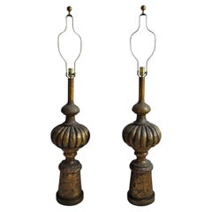 Monumental Hollywood Regency Sculptural Gesso Lamps by Chapman, Pair