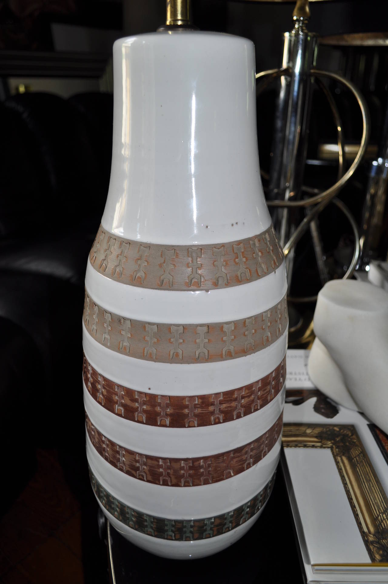 Mid Century Italian Raymor Striped Ceramic Lamp
