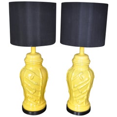 Pair of Hollywood Regency Chinoiserie Faux Bamboo Lamps