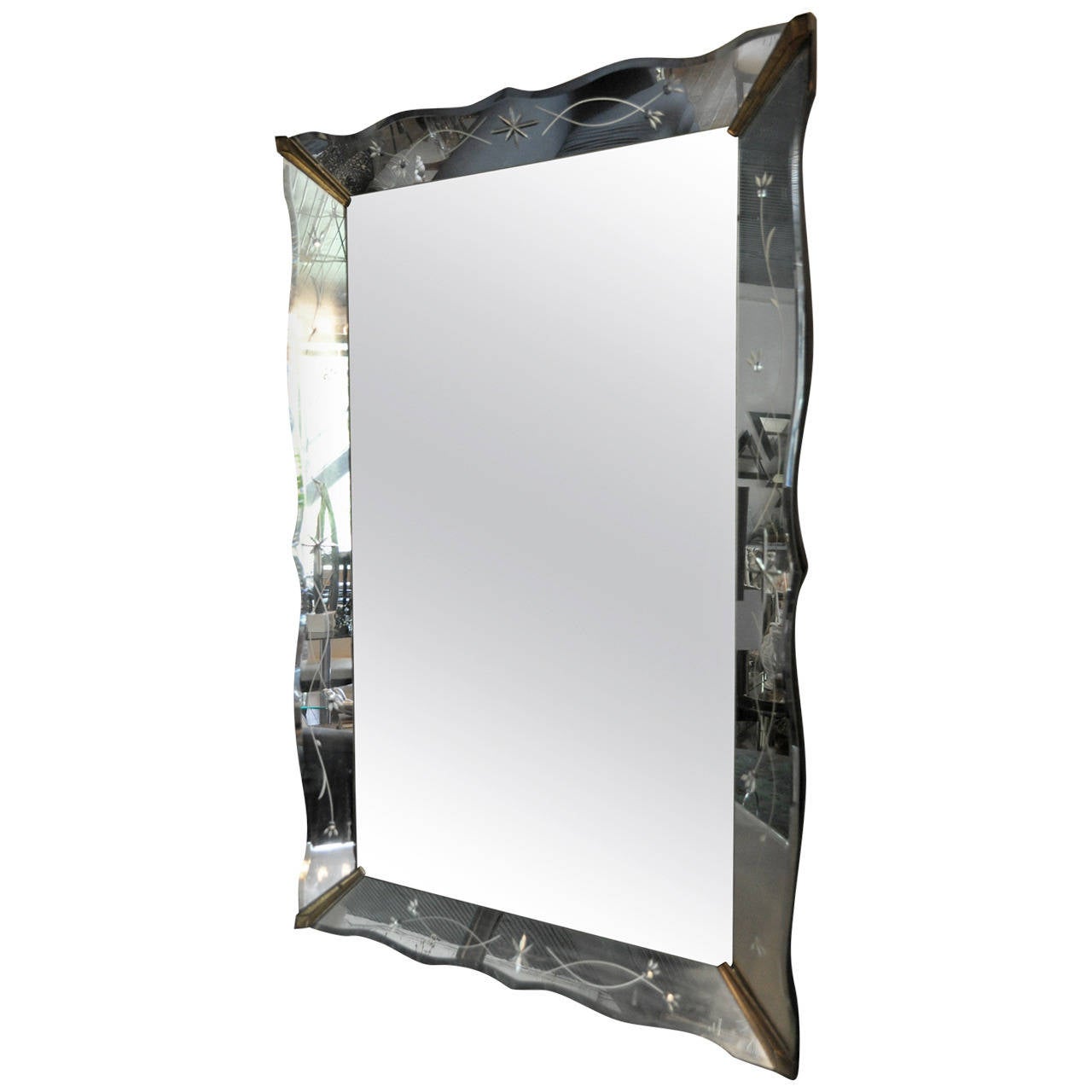 Large Hollywood Regency Glass Etched Mirror, circa 1940 at 1stdibs