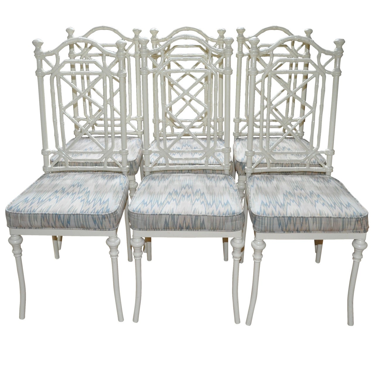 Hollywood Regency Faux Bamboo Dining Chairs, Set of Six