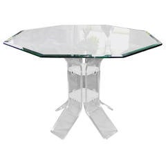Sculptural Lucite Dining Table with Octagonal Glass Top