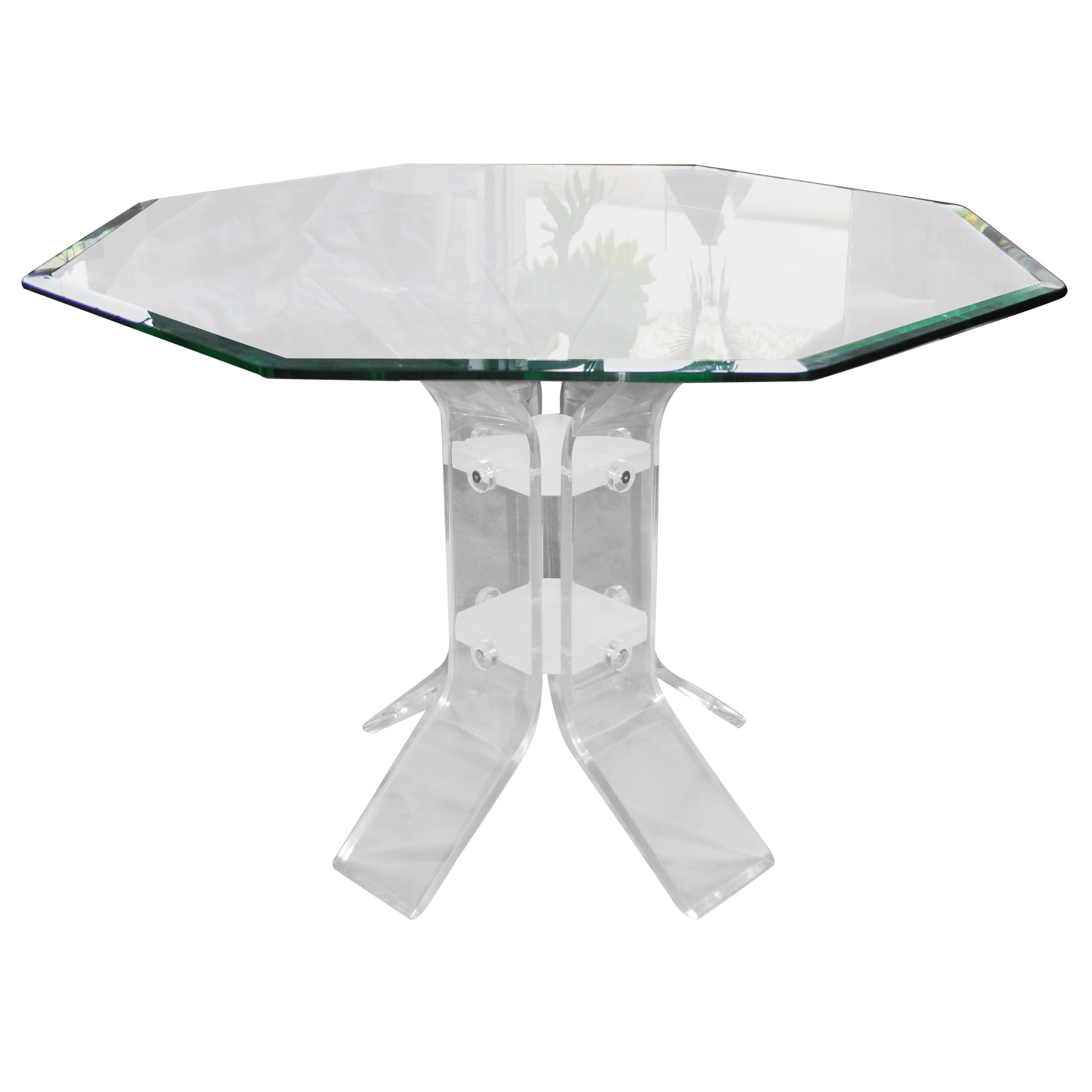 Sculptural Lucite Dining Table with Octagonal Glass Top