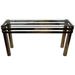 Vintage Mid Century Modern Hollywood Regency Brass and Glass Console Table