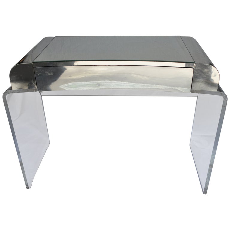 Hollywood Regency Waterfall Lucite Mirrored Vanity For Sale at 1stDibs