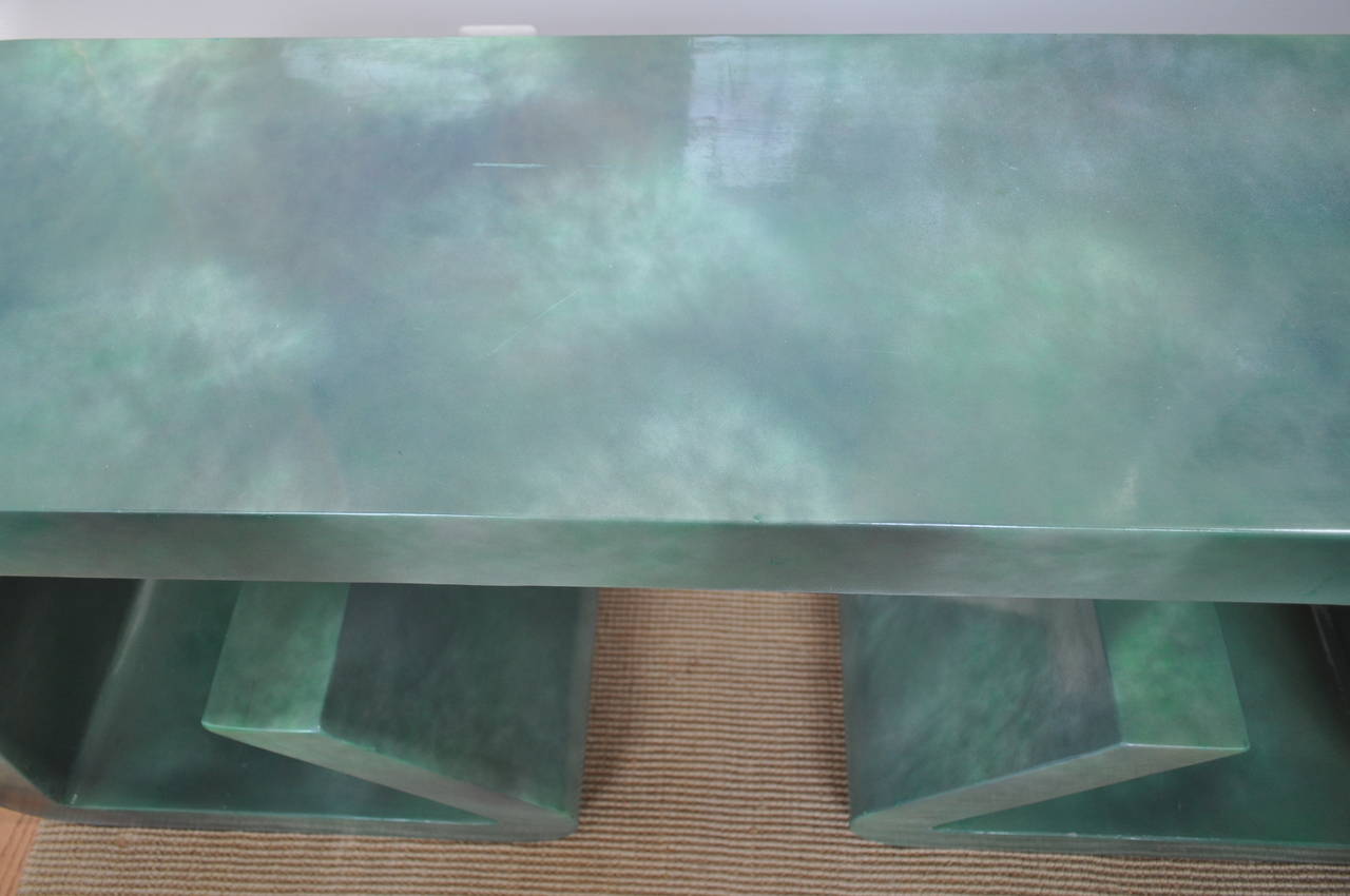 Mid-Century Modern Geometric Malachite Lacquer Console Table