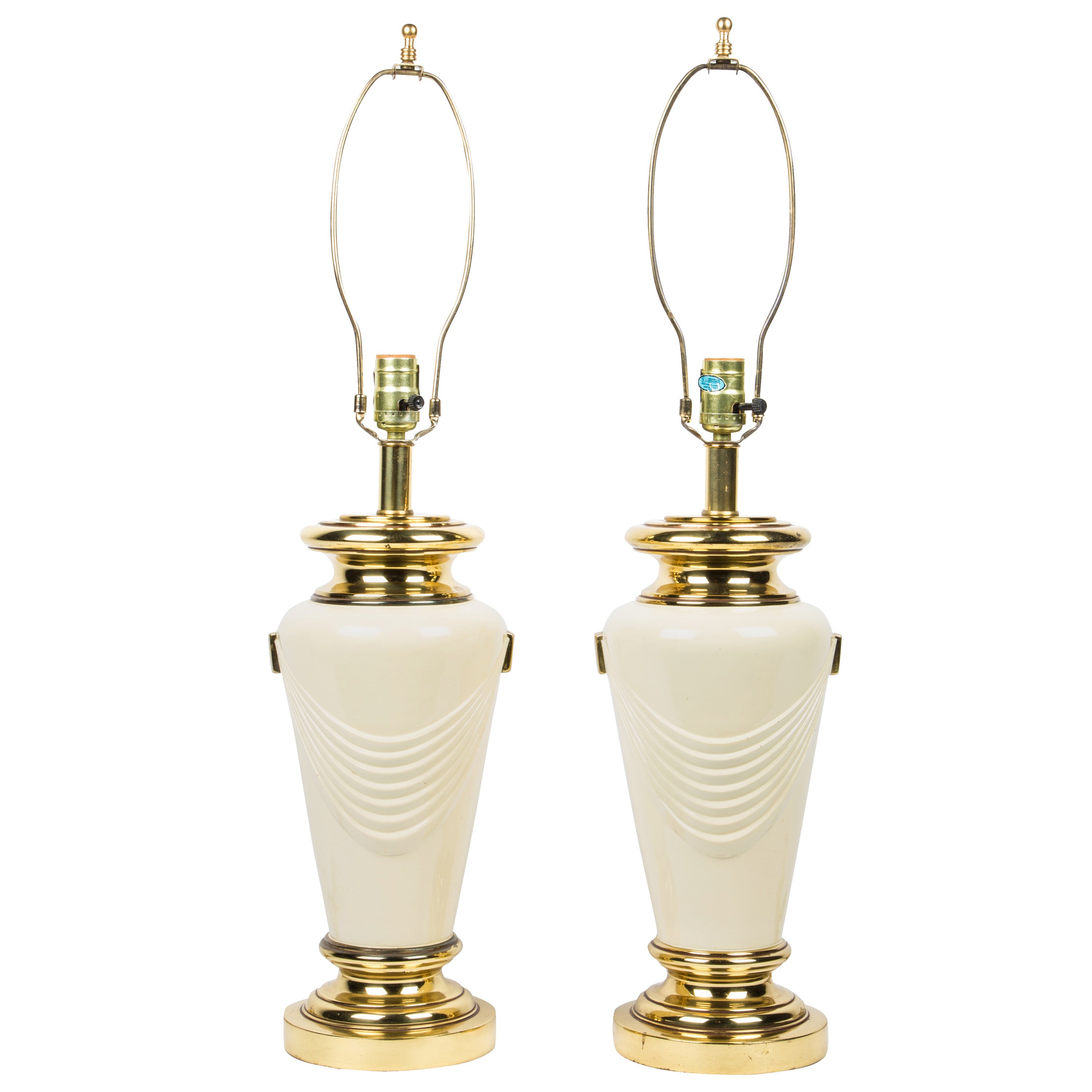 Neoclassical Style Brass Drape Table Lamps