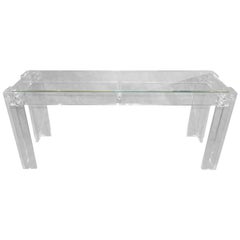 Charles Hollis Jones Style Mid Century Modern Lucite and Glass Console Table