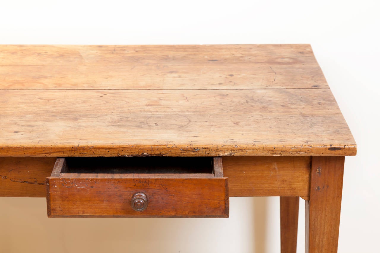 Traditional Provencal Dining Table from France. One drawer with original wood knob and extension, and lovely original patina. Typical style found throughout the French countryside.