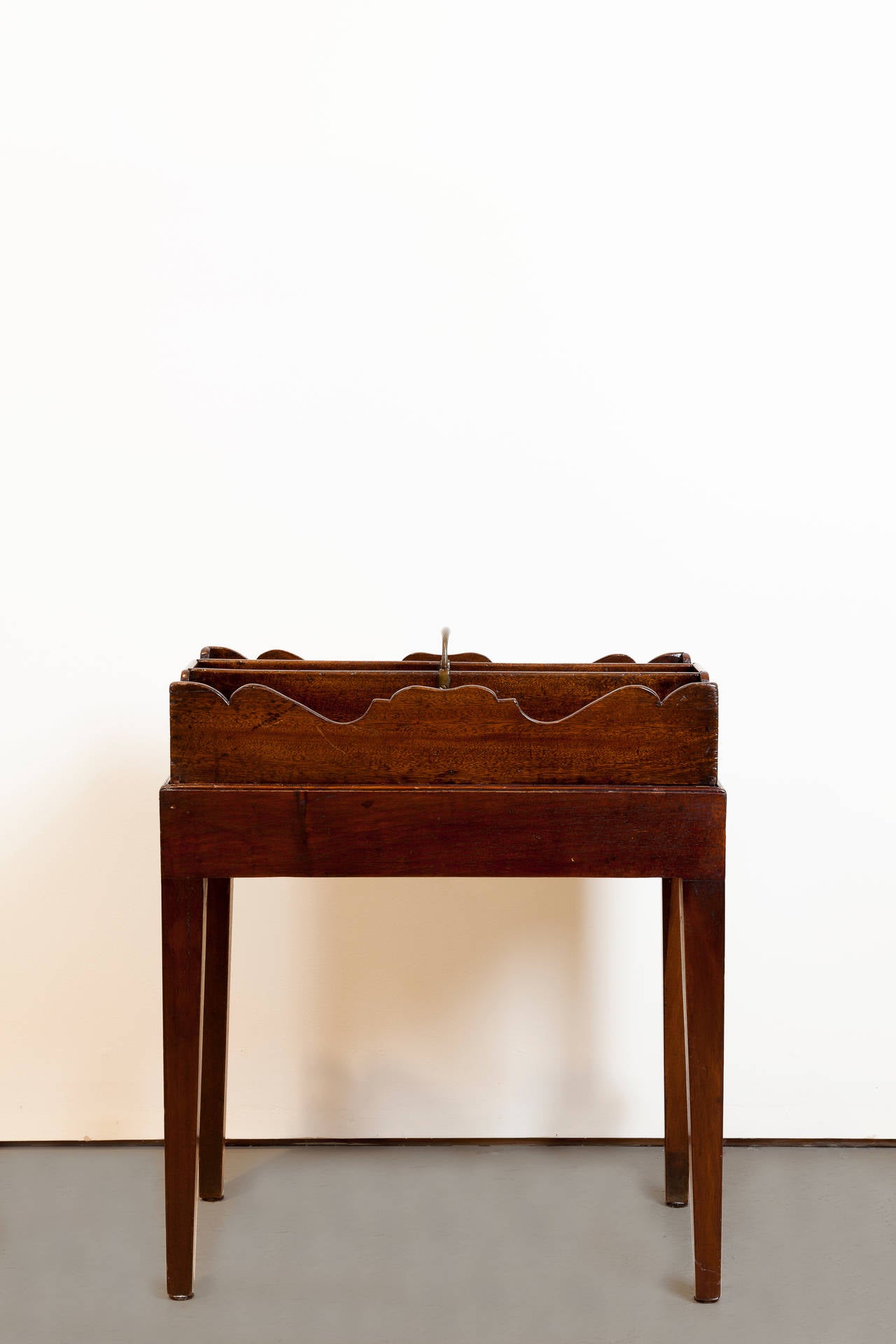 19th century English mahogany cutlery tray on stand. Beautiful patina.