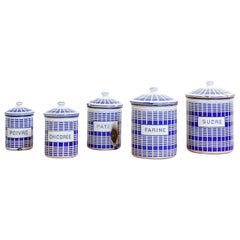 Retro Set of French Enamel Canisters, circa 1920