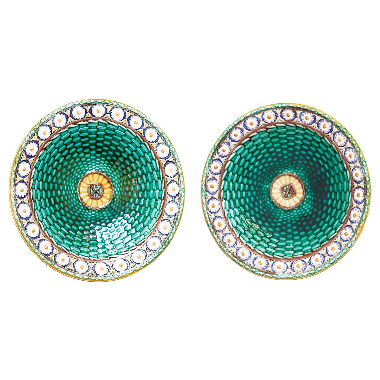 Pair Wedgwood Majolica 'Stanley' Pattern Plates, circa 1875 at 1stDibs