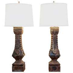 Pair of Vintage Architectural Cast Iron Lamps