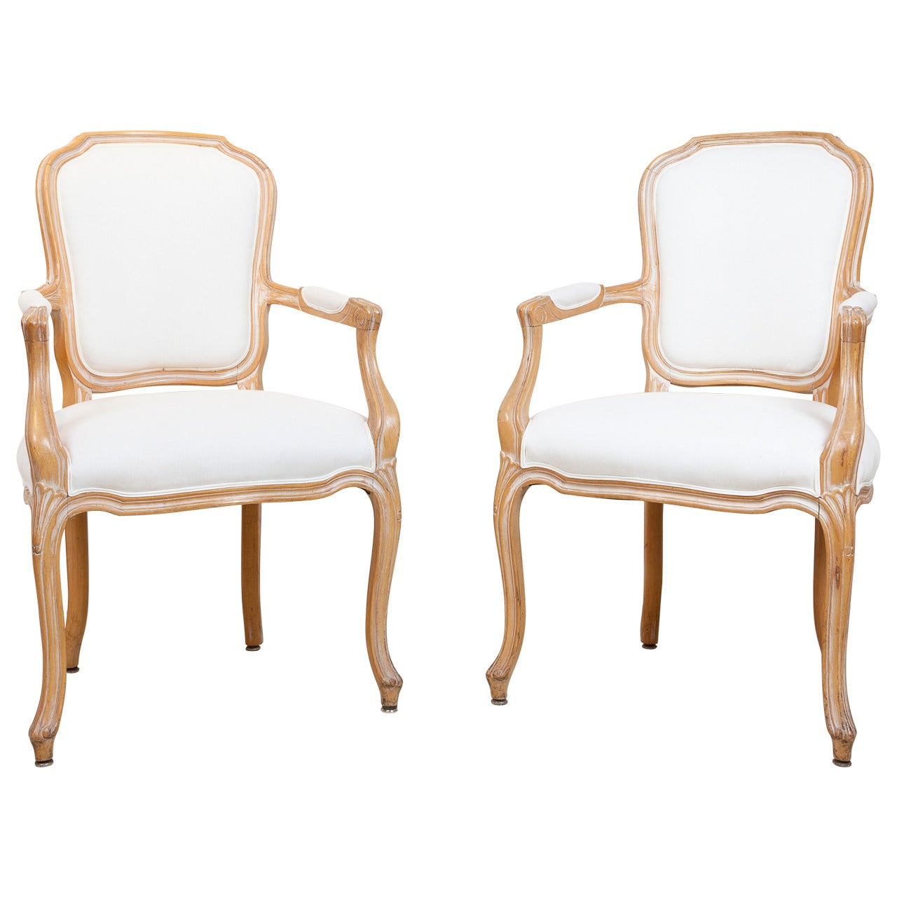 Pair of Louis XV Style Feuteuil Armchairs, 20th Century