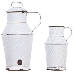 Antique French Enamelware Pitchers, circa 1920