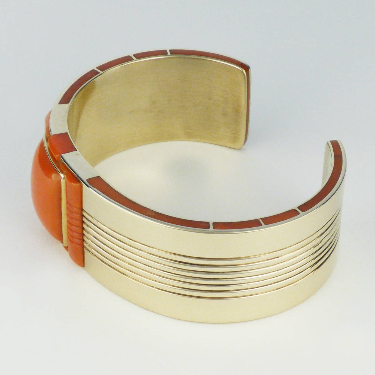 Lee Yazzie, Gold Bracelet with Coral Inlay