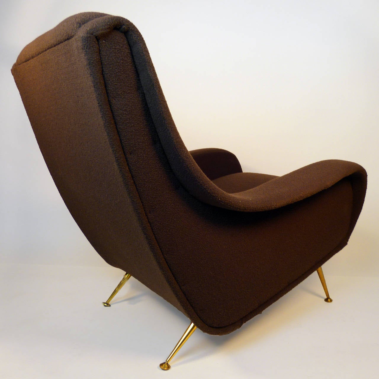 Italian Pair of Chocolate Wool Fabric in the Style of Marco Zanuso Chairs, circa 1950
