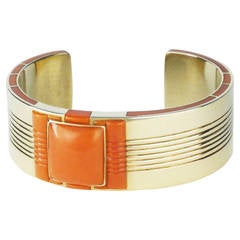 Lee Yazzie, Gold Bracelet with Coral Inlay