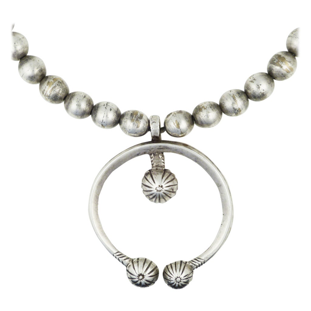 Silver and Glass Bead Necklace with Naja, circa 1900