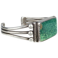 Antique Three Silver Wire Cuff with Rectangular Turquoise Stone, circa 1920
