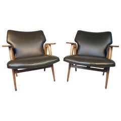 Pair of Sculptural Wood Armchairs, circa 1950