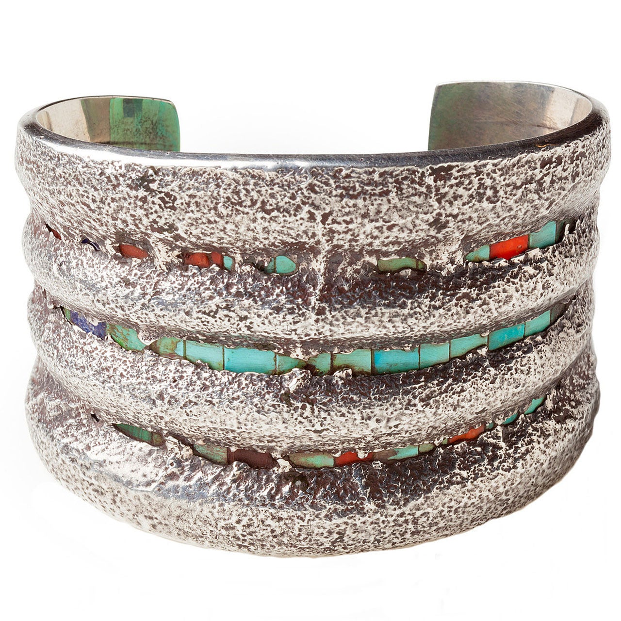 Charles Loloma, Tufa Cast Cuff with Inlay, circa 1970 For Sale