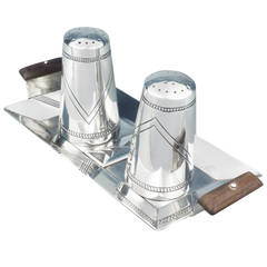 Vintage White Hogan Salt and Pepper Shaker with Parallelogram Tray