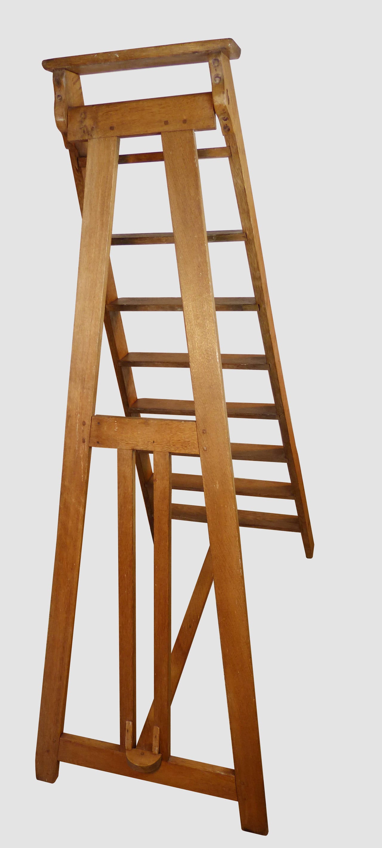 A beautiful antique French ladder, constructed of smoothly worn blond wood. It has a rich patina, and comes from a renowned Parisian antique dealer. The ladder has nine steps, and is solidly constructed.