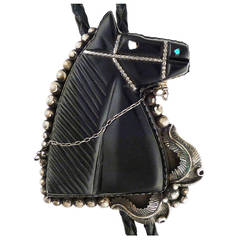 Retro Zuni Jet Horse Bolo Tie, circa 1950