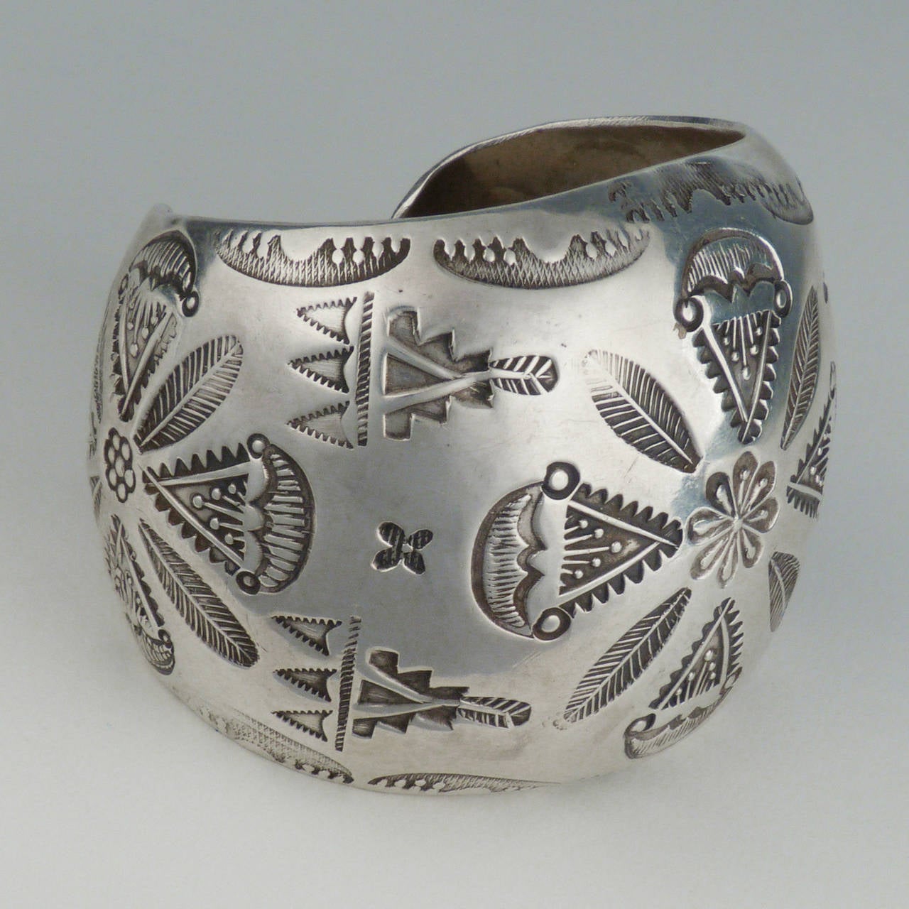 Native American Vintage Domed and Stamped Silver Cuff by Ralph Tawangyawma, circa 1940