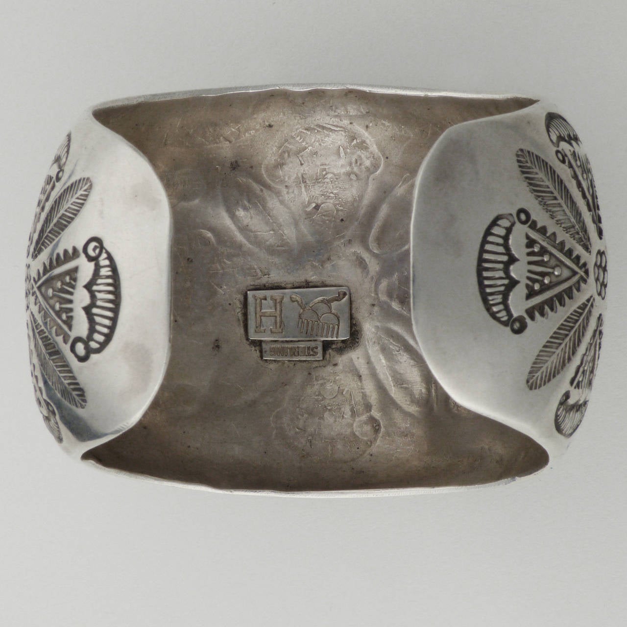 American Vintage Domed and Stamped Silver Cuff by Ralph Tawangyawma, circa 1940