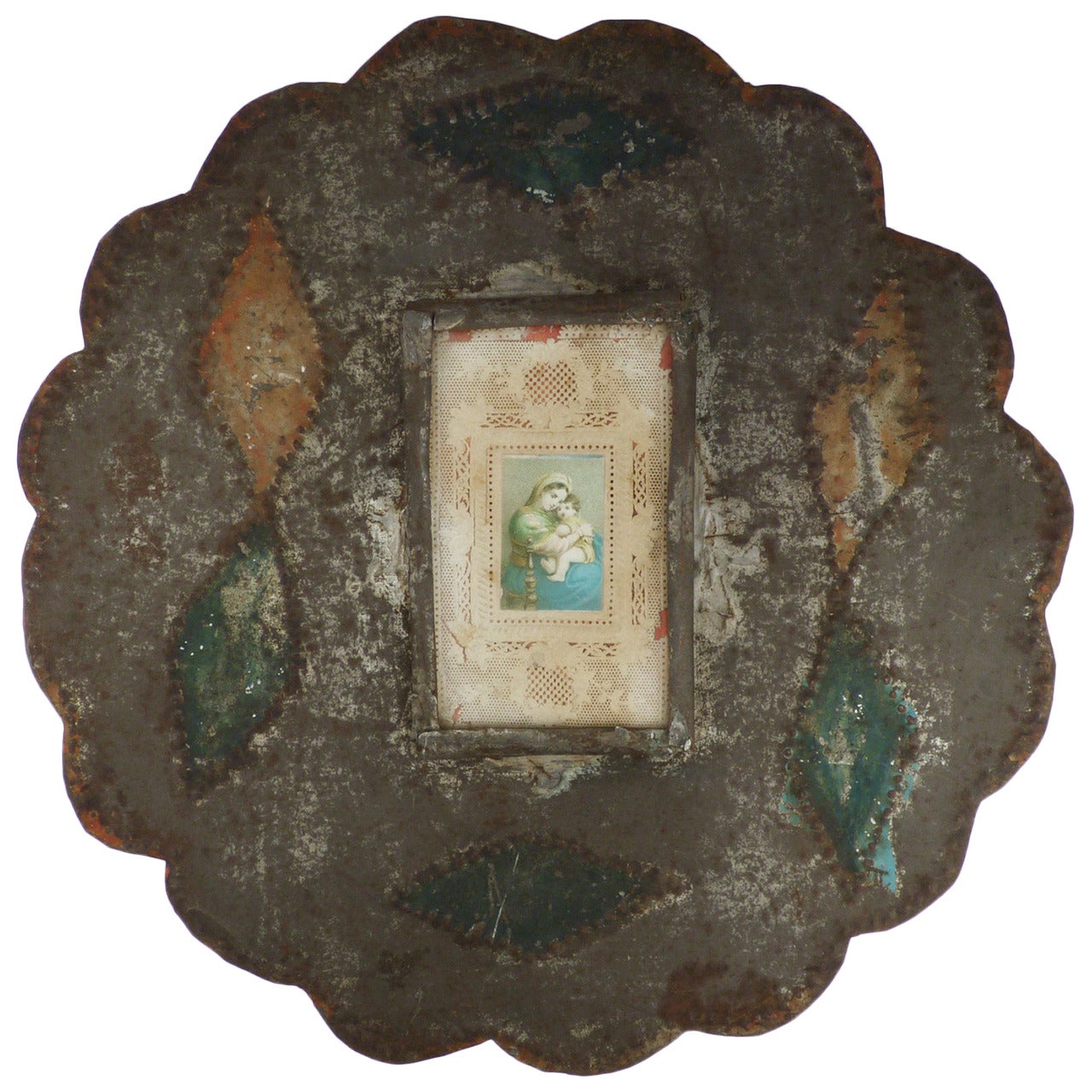 Antique New Mexican Stamped Tin Frame, circa 1920