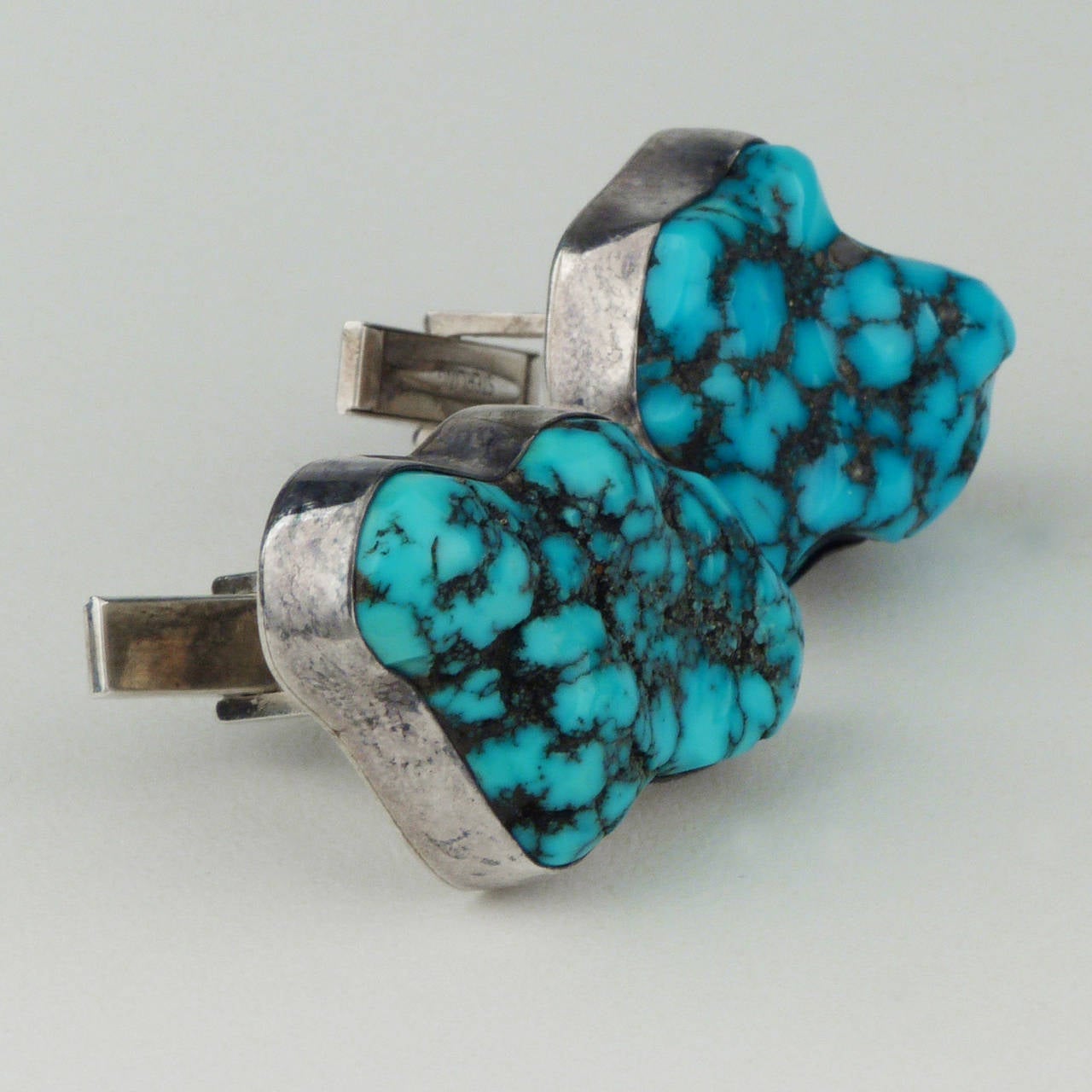 Pair of Vintage Kingman Turquoise Nugget Cufflinks, circa 1950