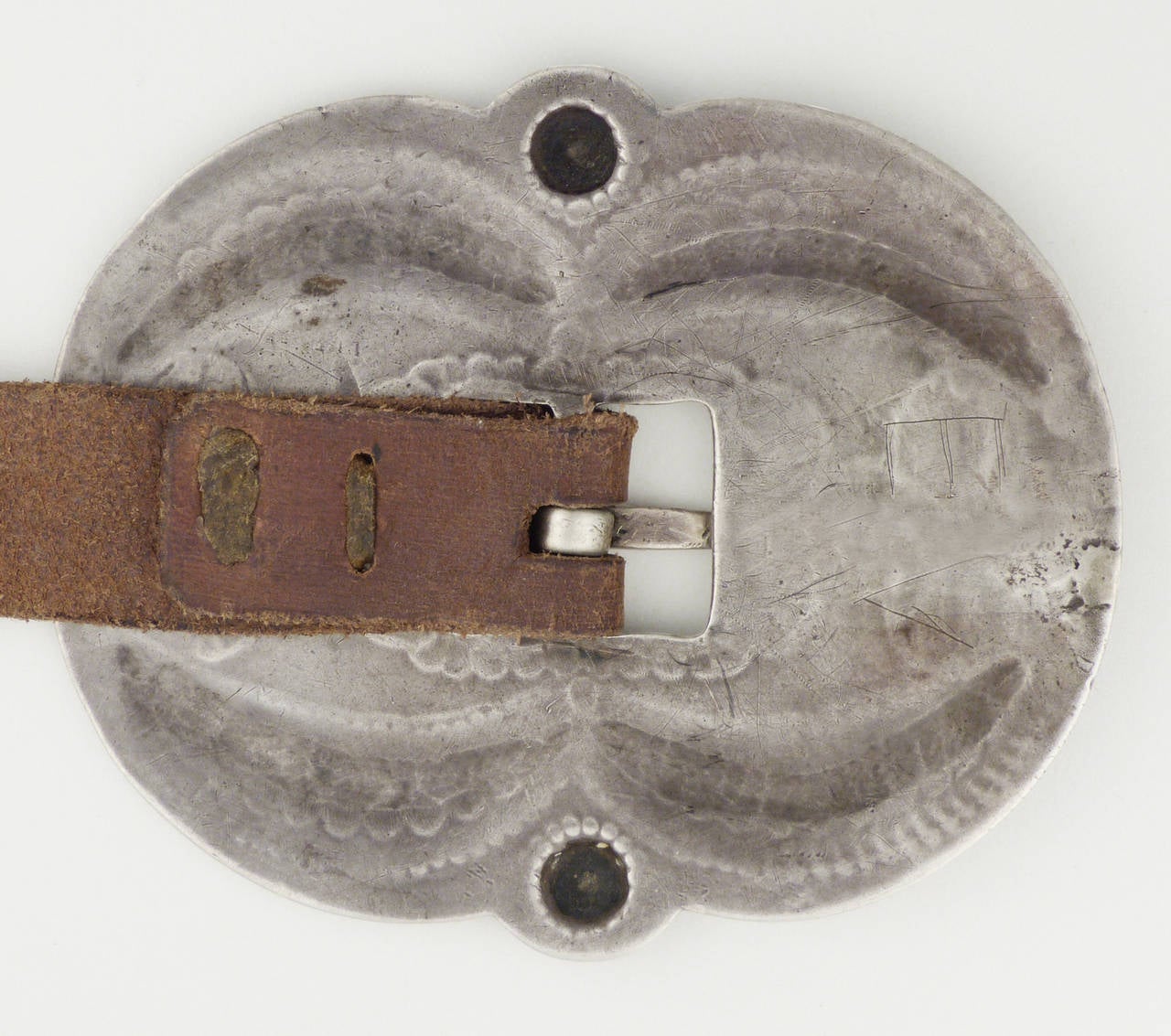 American Early Stamped Navajo Silver Buckle with Repousse, circa 1920