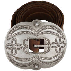 Early Stamped Navajo Silver Buckle with Repousse, circa 1920