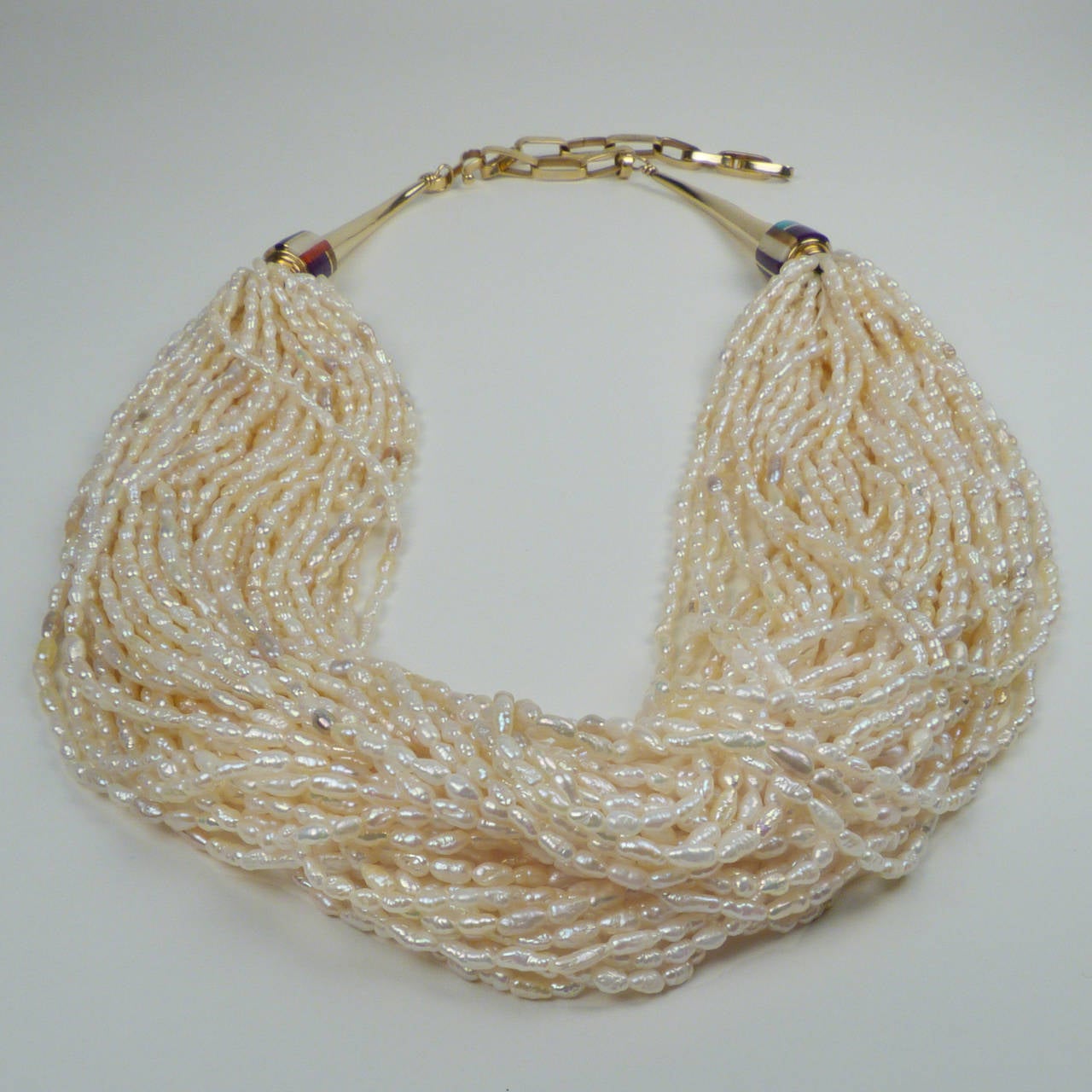 Gold Inlay and Pearl Necklace by Charles Loloma, circa 1985