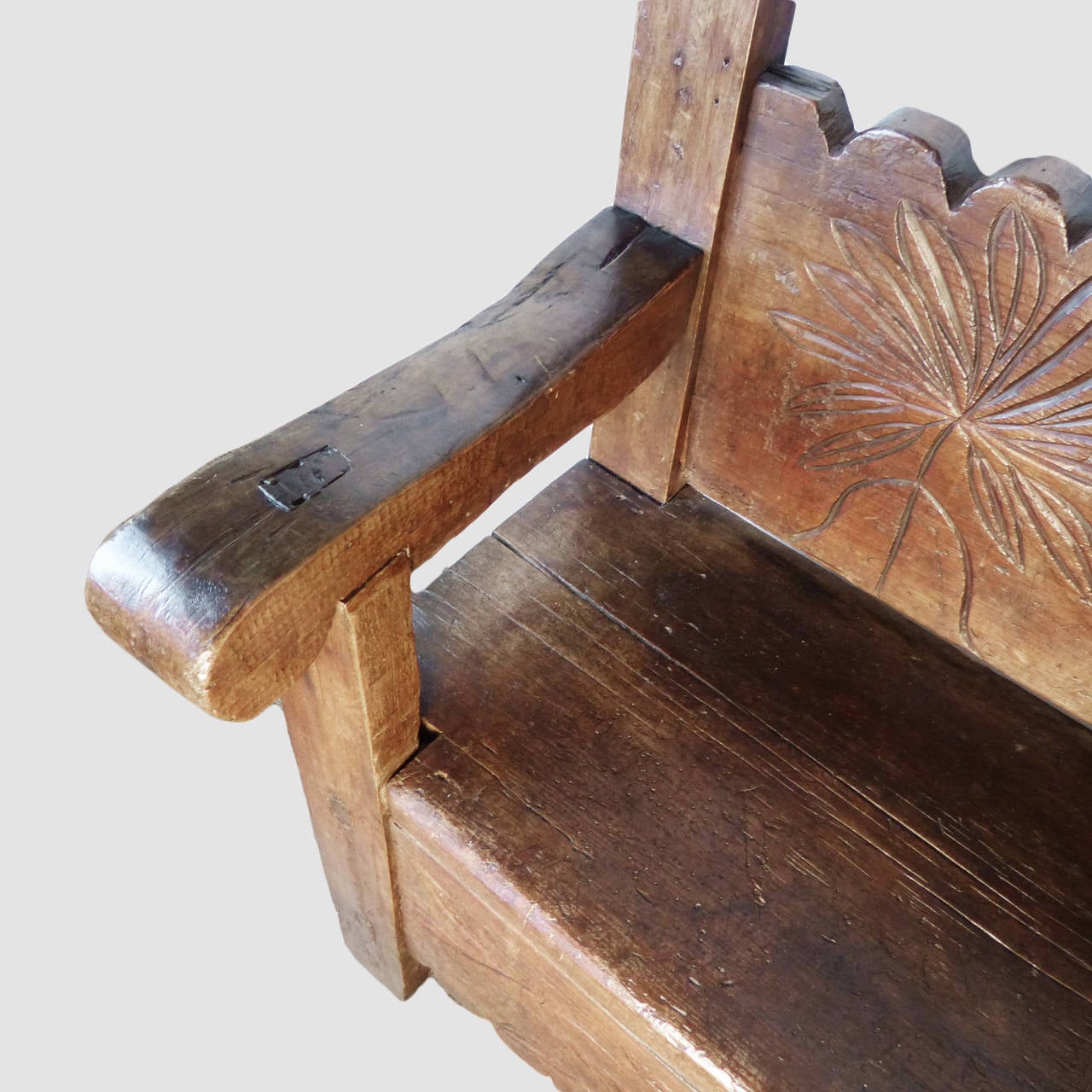 Vintage Hand-Carved Guatemalan Bench, circa 1940s In Excellent Condition In Santa Fe, NM