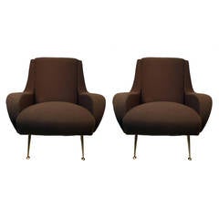 Pair of Chocolate Wool Fabric in the Style of Marco Zanuso Chairs, circa 1950