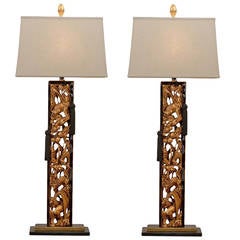Spectacular Pair of Carved Asian Lamps 4