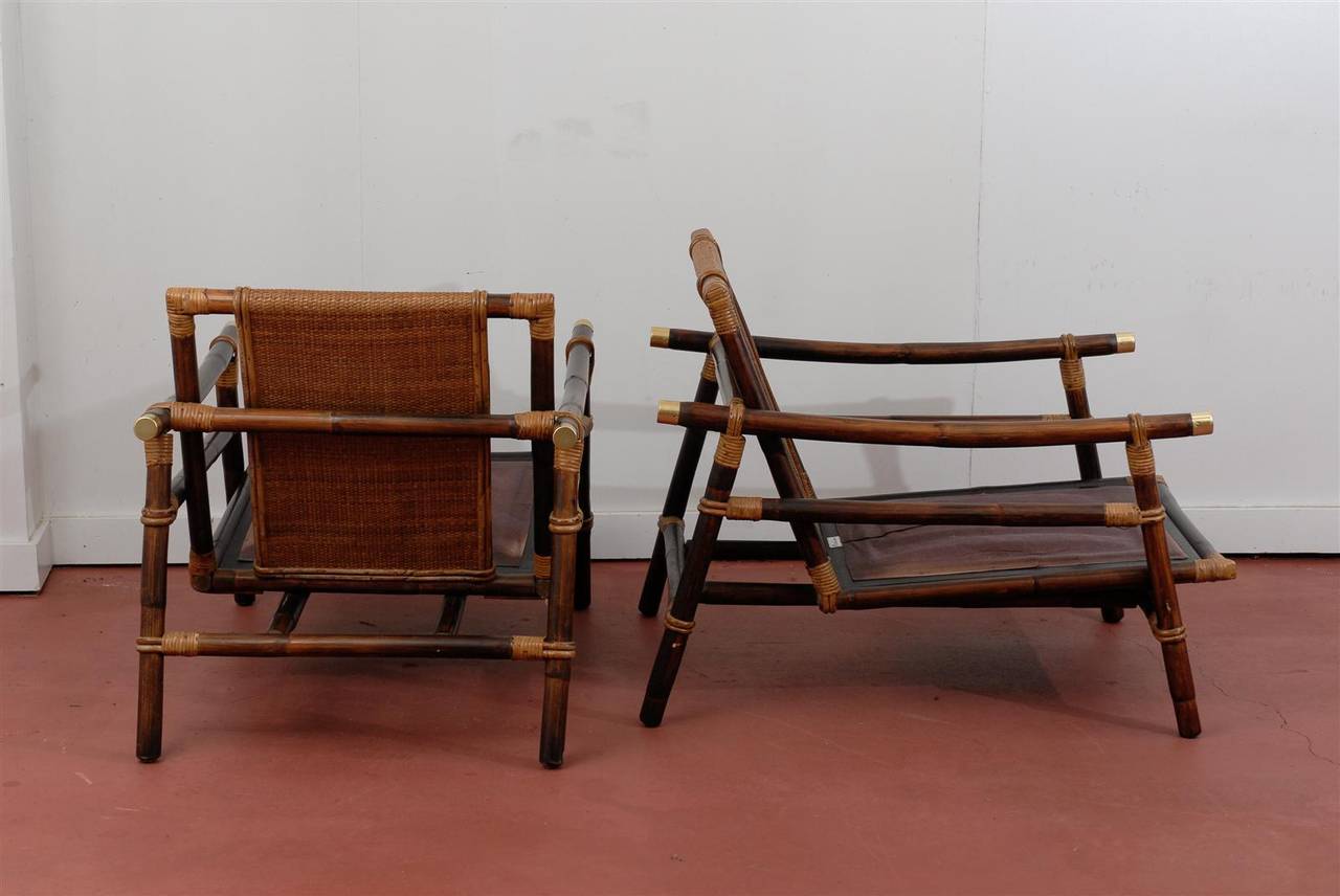 American Superb Pair Bamboo Campaign Lounge Chairs