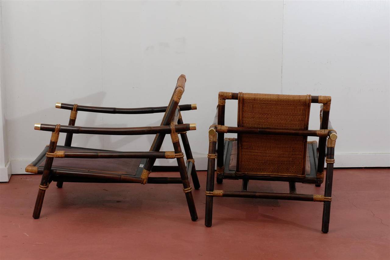 Mid-20th Century Superb Pair Bamboo Campaign Lounge Chairs
