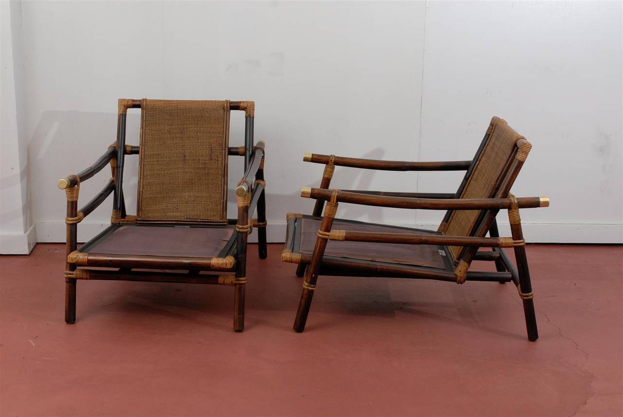 Superb Pair Bamboo Campaign Lounge Chairs In Excellent Condition In Atlanta, GA