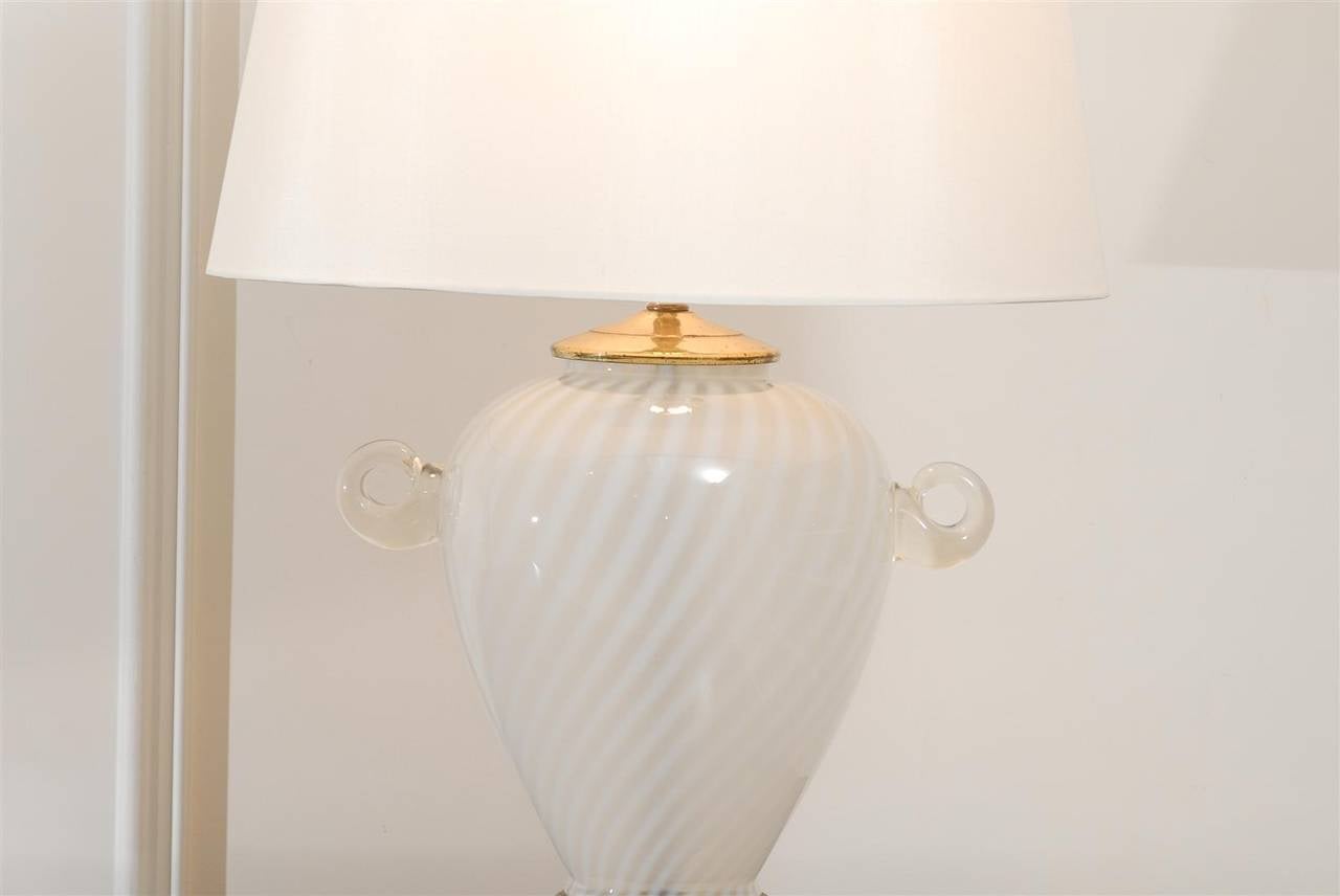 Outstanding Pair of Cream Murano Lamps with Blown Glass Handles For Sale 1