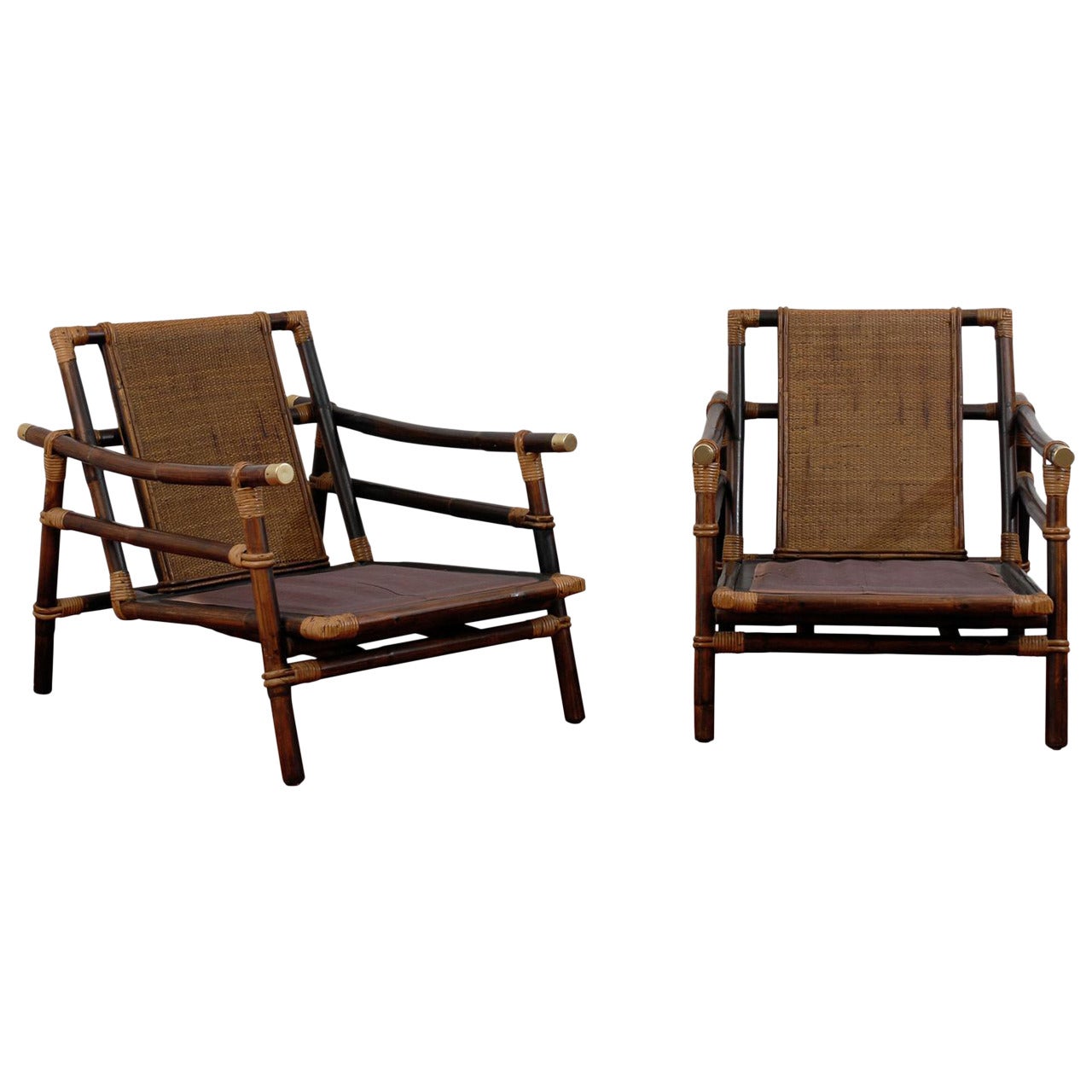 Superb Pair Bamboo Campaign Lounge Chairs