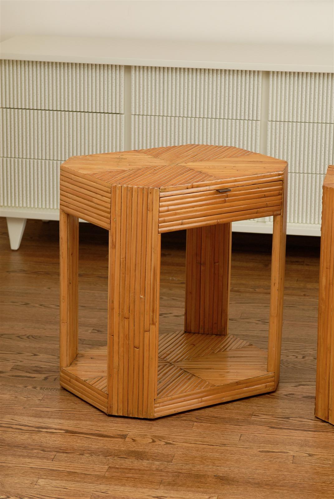 Divine Restored Pair of Vintage Split Bamboo End Tables, circa 1975 In Excellent Condition In Atlanta, GA